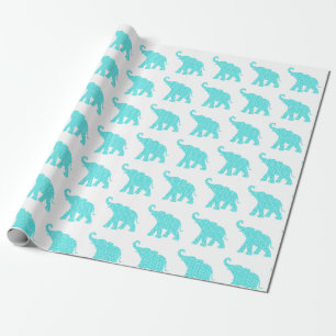 Happy Elephant Art Turquoise Pattern Cute Wrapping Paper