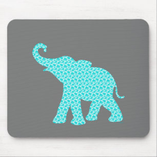 Happy Elephant Art Turquoise Pattern Modern Mouse Pad