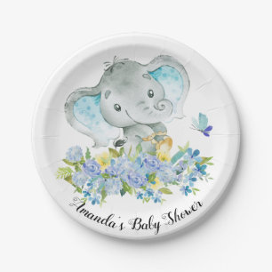 Happy Elephant Boys Baby Shower 7" Plate