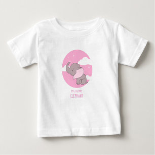"Happy Elephant" Cute Pink Sky Kids Illustration Baby T-Shirt