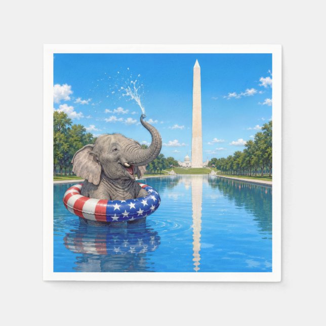 Happy Elephant in the Reflecting Pool Napkin (Front)