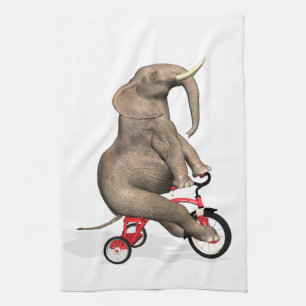 Happy Elephant On Tricycle Tea Towel