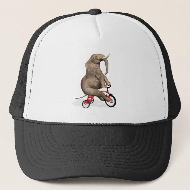 Happy Elephant On Tricycle Trucker Hat (Front)