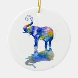 Happy elephant watercolor painting ceramic ornament