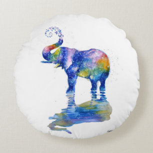 Happy elephant watercolor painting round cushion