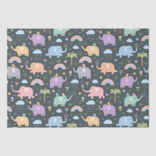 Happy Elephants Birds Night Sky Clouds Rainbows Tissue Paper