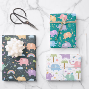 Happy Elephants Medley Mix and Match  Wrapping Paper Sheet