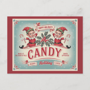 Happy Elf candy Christmas Holiday Postcard