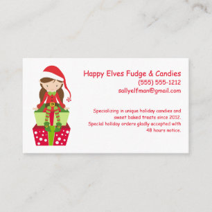 Happy Elf Customisable Small Business Bakery Candy Business Card