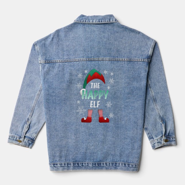 Happy Elf Funny Christmas Family Outfits Funny Elf Denim Jacket (Back)
