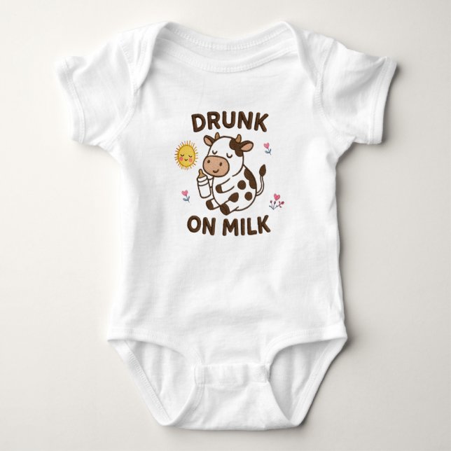 Happy Embroidered Cow Baby Bodysuit (Front)