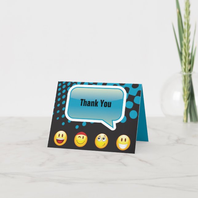 HAPPY EMOGI Bar Bat Mitzvah Thank You Card (Front)
