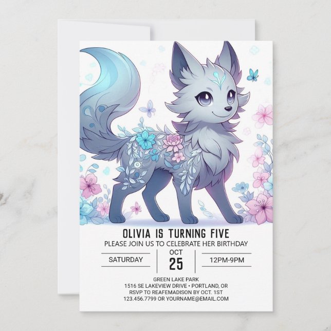 Happy Enchanted Wolf Digital Birthday Invitation (Front)