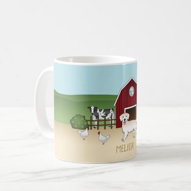 Happy English Cream Golden Retriever At A Farm Coffee Mug (Front Left)