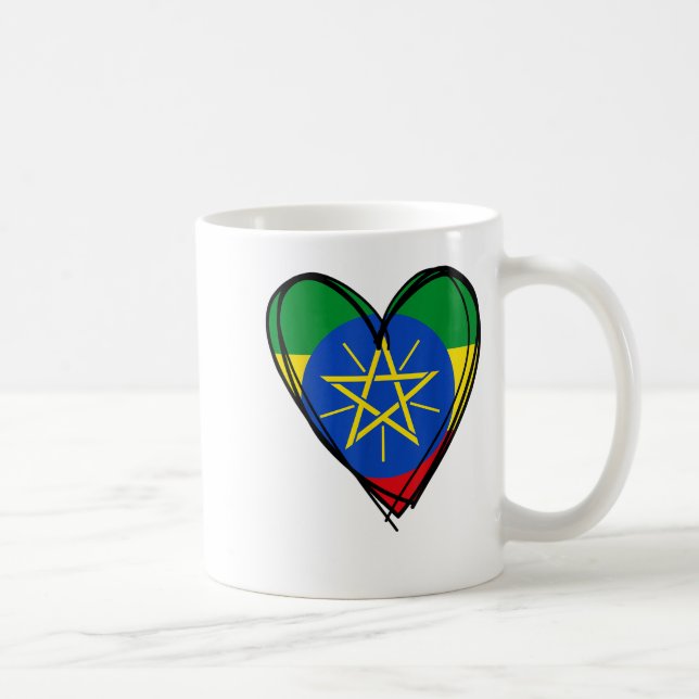 Happy Enkuh Ethioa Flag Heart Graphic Ethioan Prid Coffee Mug (Right)