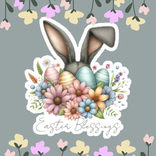 Happy Ester Blessings Grey Bunny Ears Cute 