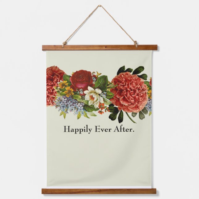 Happy Ever After BOHO retro floral tapestry (Front)