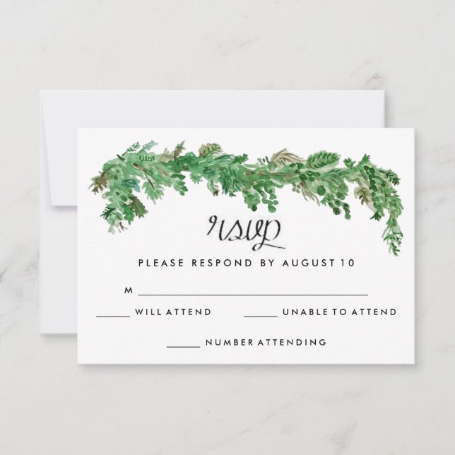 Happy Ever After Greenery Wedding Invitation RSVP (Front)