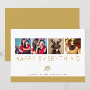 Happy Everything Holiday Four Photo Gold Foliage Invitation