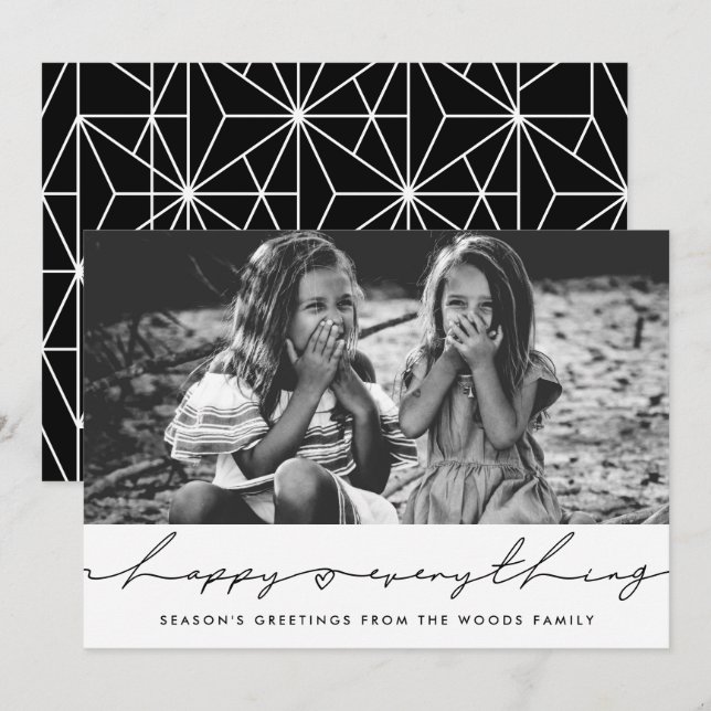 Happy Everything Modern Handwritten Script Photo Holiday Card (Front/Back)