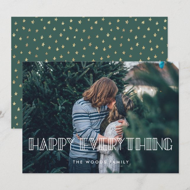 Happy Everything Retro Art Deco Photo Holiday Card (Front/Back)