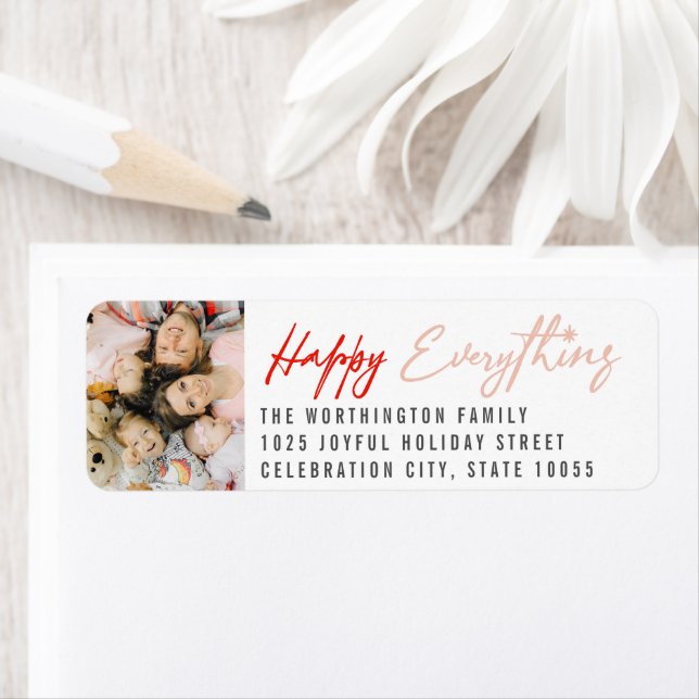 Happy Everything Script Photo Return Address Label (Insitu)