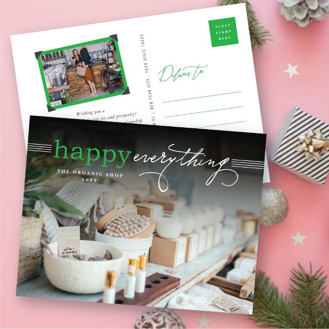 Happy Everything Simple Typography Photo Business Holiday Postcard (Creator Uploaded)