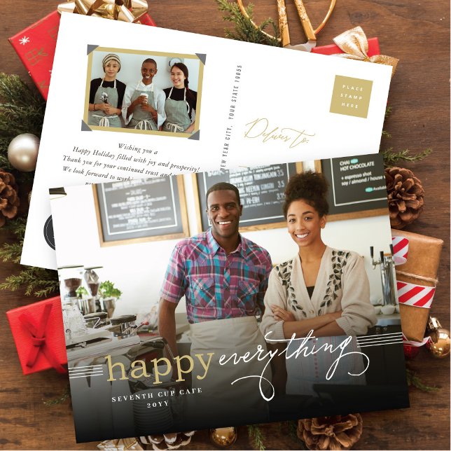 Happy Everything Simple Typography Photo Business Holiday Postcard (Creator Uploaded)