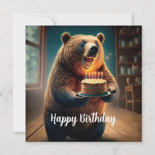 Happy excited bear Birthday Card