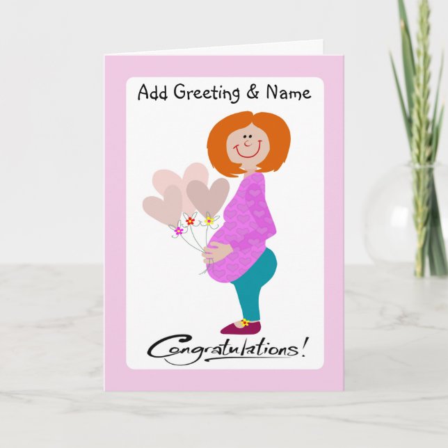 Happy Expectant Mom Holding Balloons Card (Front)