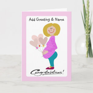 Happy Expectant Mom Holding Balloons Card