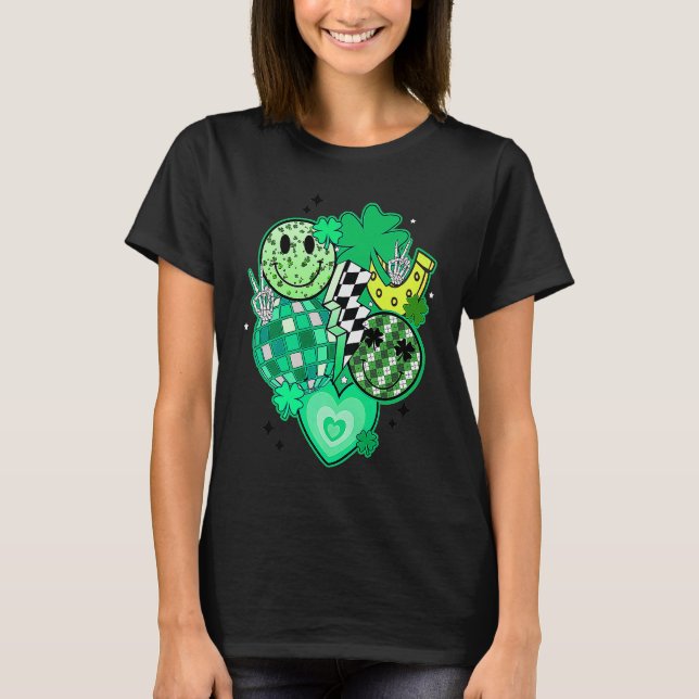 Happy Face And Disco Ball Lucky Shamrock C Patrick T-Shirt (Front)