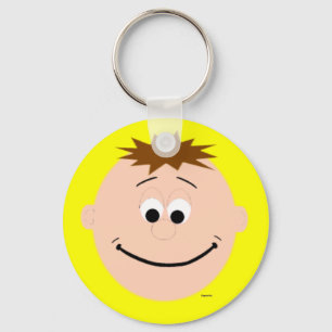 Happy Face Boy Spiked Hair Brown Key Ring