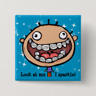 Happy face. Braces. Orthodontist. Customisable 15 Cm Square Badge
