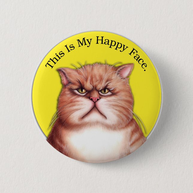Happy Face cat 6 Cm Round Badge (Front)