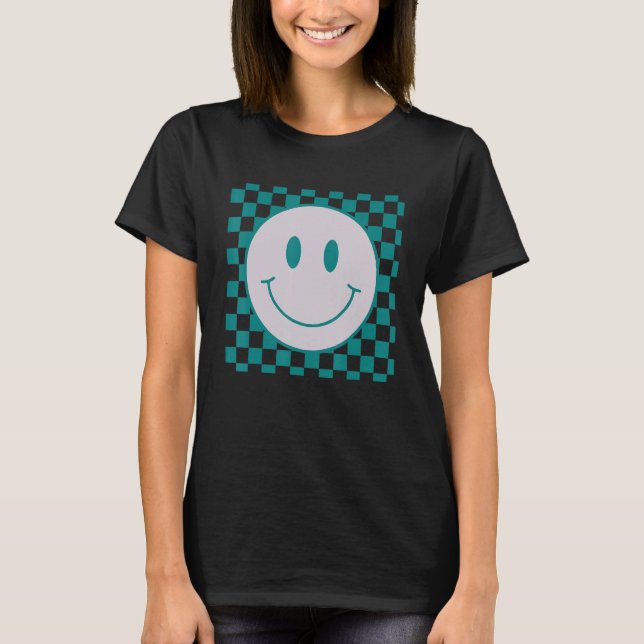 Happy Face Chequered Pattern Smile Face Meme 1 T-Shirt (Front)