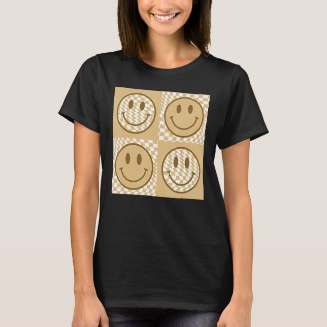 Happy Face   Chequered Pattern Smile Face Meme T-Shirt (Front)