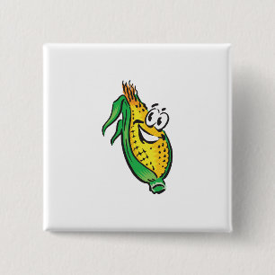 happy face corn on the cob 15 cm square badge
