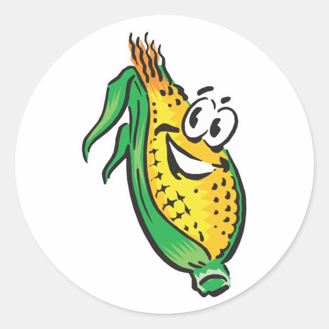 happy face corn on the cob classic round sticker (Front)