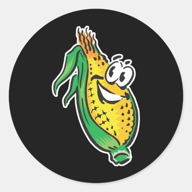 happy face corn on the cob classic round sticker (Front)