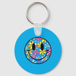 Happy Face Daisy Flower Colourful Preppy Aesthetic Key Ring