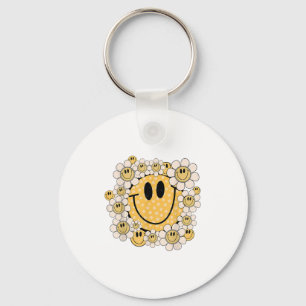 Happy Face Daisy Flower Preppy Aesthetic Smile Fac Key Ring