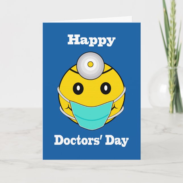 Happy Face Doctors' Day, Happy Face with Mask Card (Front)