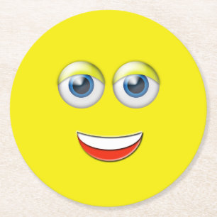 Happy Face Emoji Round Paper Coaster