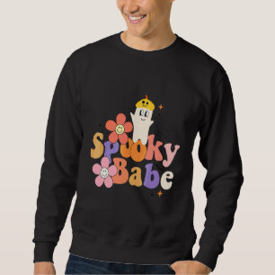 Happy Face Flower Spooky Babe Season Groovy Ghost Sweatshirt
