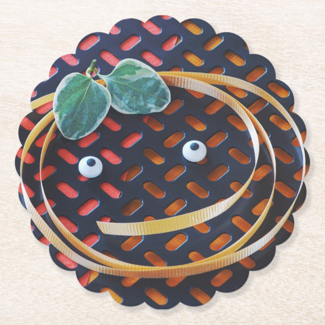Happy face for summer fall orange colours seasons  paper coaster (Front)
