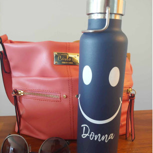 Happy Face Graphic Personalise Blue Water Bottle