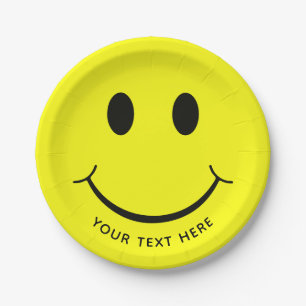 Happy Face Graphic Personalize   Yellow Paper Plate