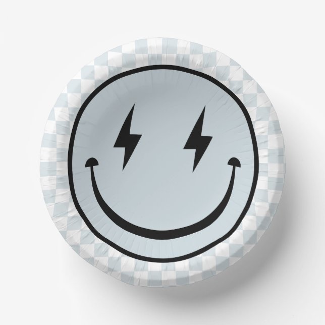 Happy Face Groovy Blue Boy Birthday Paper Plate (Front)