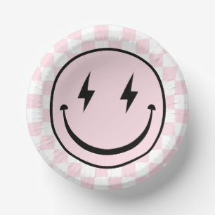 Happy Face Groovy Pink Girl Birthday Paper Plate